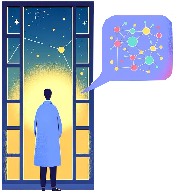 Scientist contemplating a data-driven universe